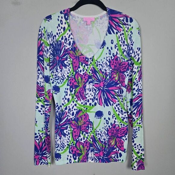 Lilly Pulitzer Womens Annette Floral Sweater Size Small Pink Purple Lightweight - Picture 1 of 7